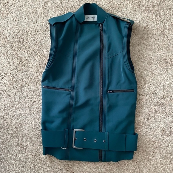 Self Portrait- NWT Green Teal Oversized Belt Buckle Vest - Picture 10 of 13